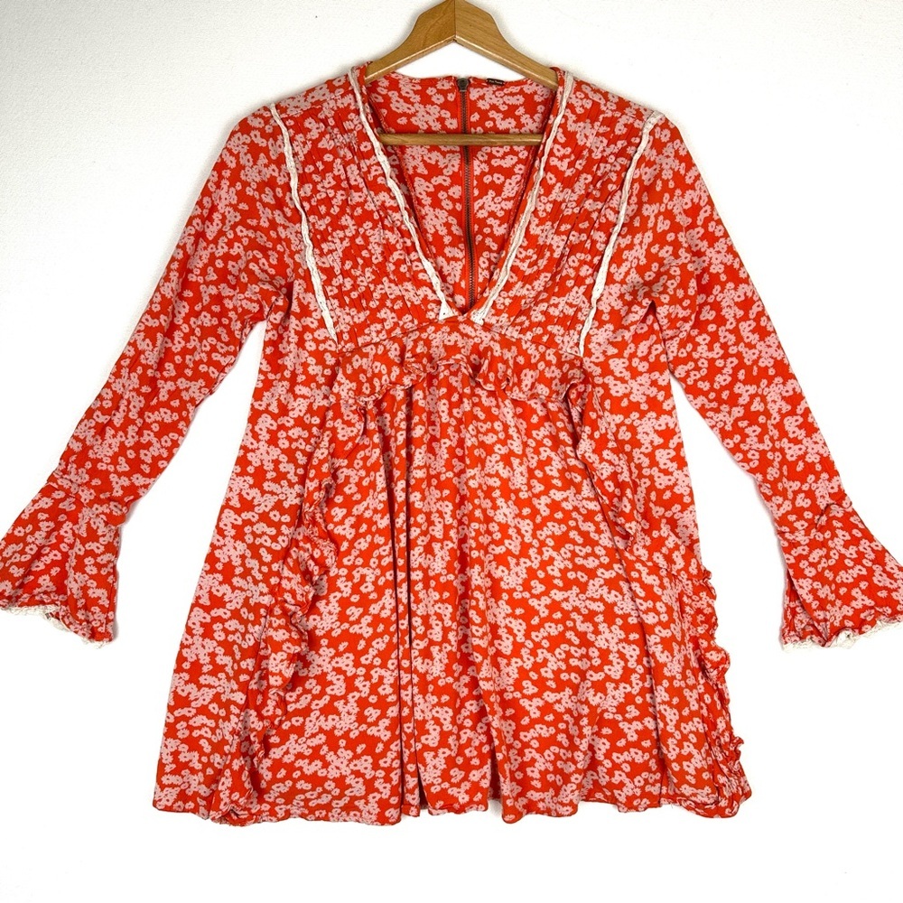 Free People Like You Best Paprika Comb Loose Floral Mini Dress Boho